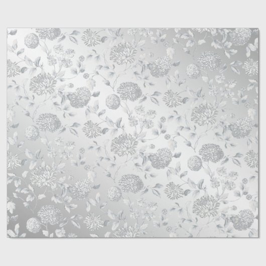 Satin Silver Grey Floral Wedding Cadeaupapier (Vlak)