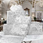 Satin Silver Grey Floral Wedding Cadeaupapier<br><div class="desc">Leonbience wrapping papers. Dit papier heeft geen metalen of reflecterende inkten. Het zilveren als gradiëntbeeld is digitaal gemaakt.</div>