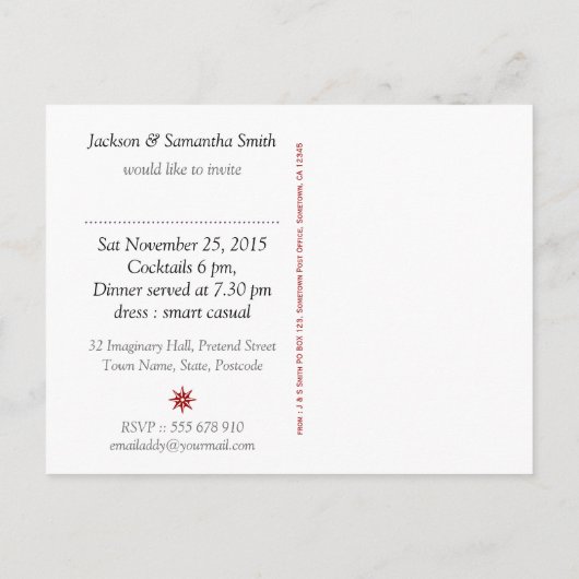 Satin Silver Red Lace Dinner Party nodigt Briefkaa Uitnodiging Briefkaart (Achterkant)