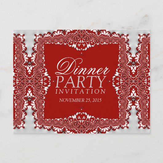 Satin Silver Red Lace Dinner Party nodigt Briefkaa Uitnodiging Briefkaart (Voorkant)