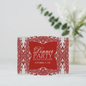 Satin Silver Red Lace Dinner Party nodigt Briefkaa Uitnodiging Briefkaart (Staand voorkant)