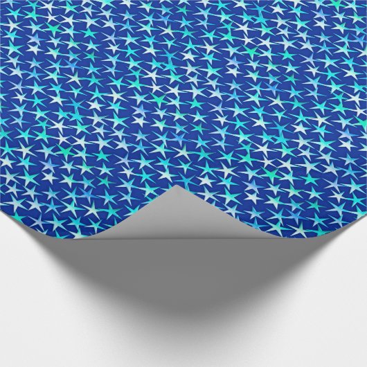 Satin Stars, pastblauw op kobalt blauw Cadeaupapier (Hoek)