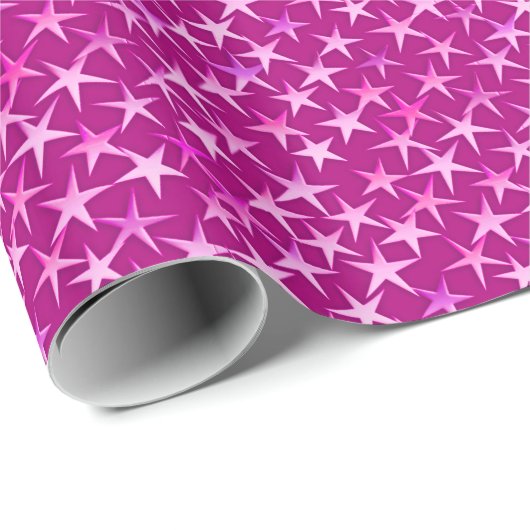 Satin Stars, Shades of Pastel Pink on Fuchsia Cadeaupapier (Rol Hoek)