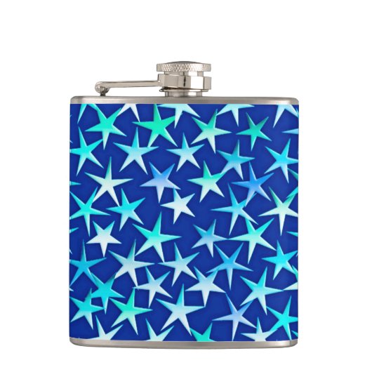 Satin sterren, bleek blauw op kobalt heupfles (Voorkant)