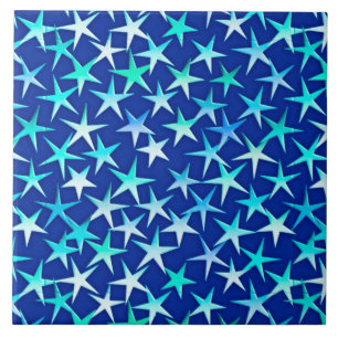 Satin sterren, bleek blauw op kobalt tegeltje