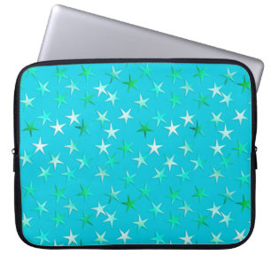 Satin sterren, bleek groen en blauw op turquoise laptop sleeve