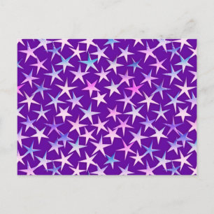 Satin sterren, lavendel op paars briefkaart