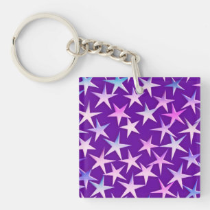 Satin sterren, lavendel op paars sleutelhanger