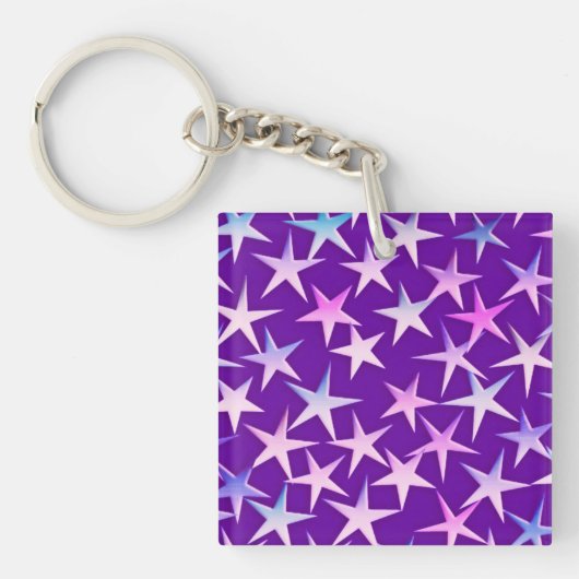 Satin sterren, lavendel op paars sleutelhanger (Voorkant)