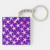 Satin sterren, lavendel op paars sleutelhanger (Achterkant)