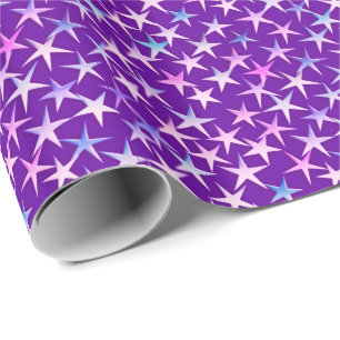Satin sterren, lavender op paars cadeaupapier