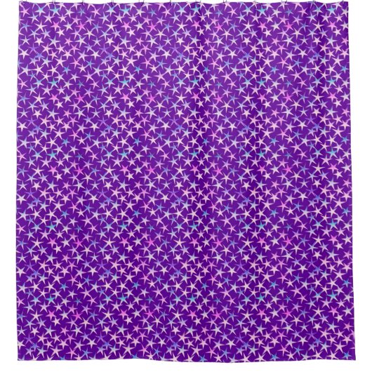 Satin sterren, lavender op paars douchegordijn (Voorkant)