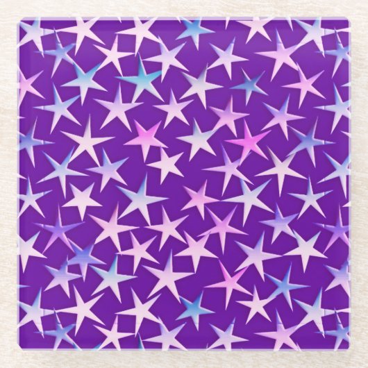 Satin sterren, lavender op paars glazen onderzetter (Voorkant)