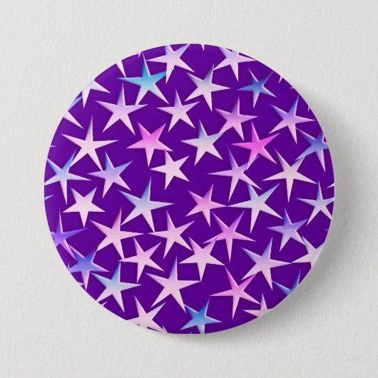 Satin sterren, lavender op paars ronde button 7,6 cm (Voorkant)