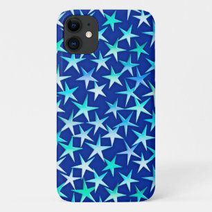 Satin sterren, lichtblauw op kobalt iPhone 11 hoesje