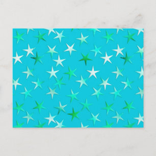 Satin sterren, lichtgroen en blauw op turquoise briefkaart