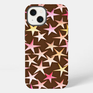 Satin sterren, roze op chocolade iPhone 13 hoesje