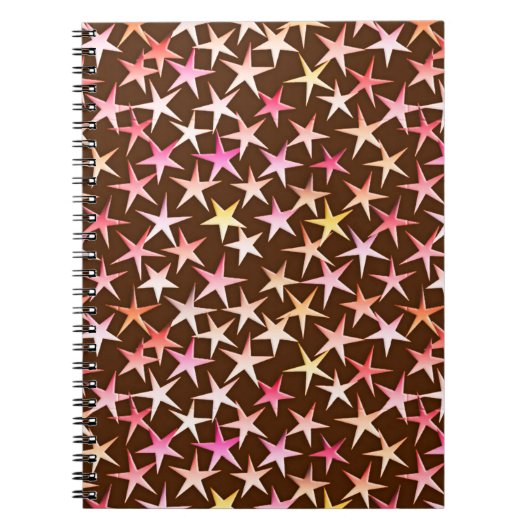 Satin sterren, roze op chocolade notitieboek (Voorkant)