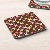 Satin sterren, roze op chocolade onderzetter (Linkerzijde)