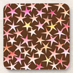 Satin sterren, roze op chocolade onderzetter