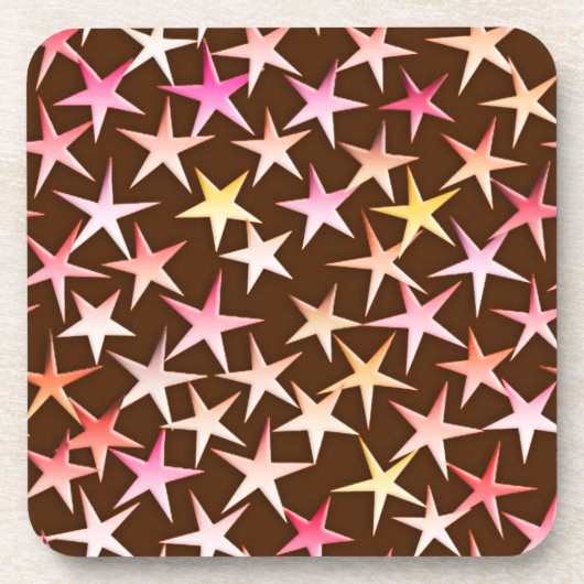 Satin sterren, roze op chocolade onderzetter (Voorkant)