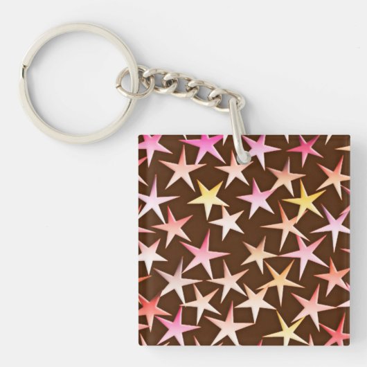 Satin sterren, roze op chocolade sleutelhanger (Voorkant)