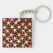 Satin sterren, roze op chocolade sleutelhanger (Achterkant)