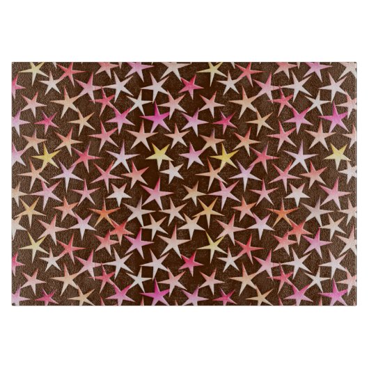 Satin sterren, roze op chocolade snijplank (Voorkant)