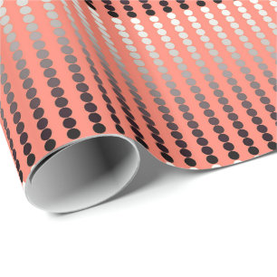 Satin stip - koraal en pewter cadeaupapier