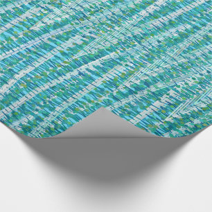 Satin Stripes en Stippen Abstract, Turquoise & Aqu Cadeaupapier