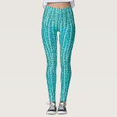 Satin Stripes en Stippen Abstract, Turquoise & Aqu Leggings (Voorkant)
