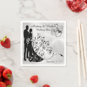 Satin Wedding Day Silhouettes Aangepast Napkins Servetten (Insitu)