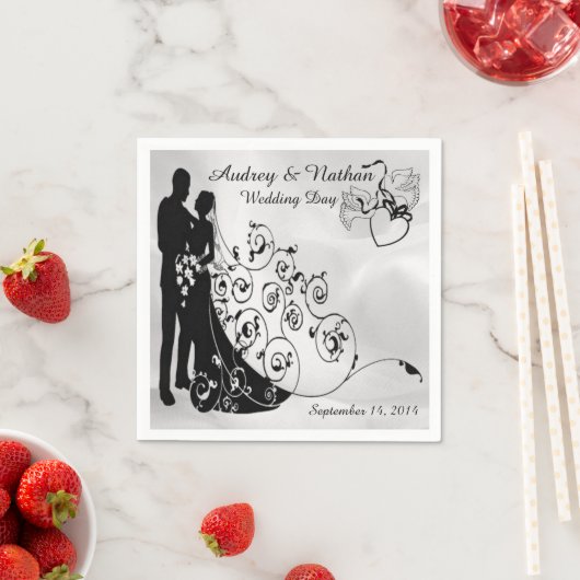 Satin Wedding Day Silhouettes Aangepast Napkins Servetten (Insitu)