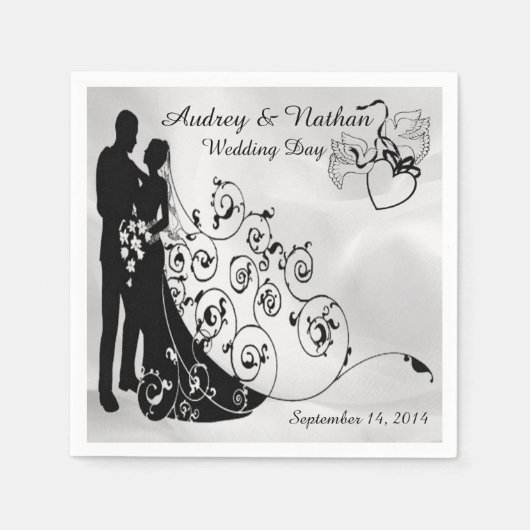 Satin Wedding Day Silhouettes Aangepast Napkins Servetten (Voorkant)