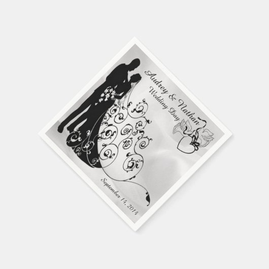 Satin Wedding Day Silhouettes Aangepast Napkins Servetten (Hoek)