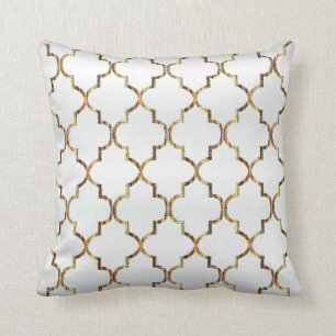 Satin White & Gold Quatrefoil Patroon Kussen