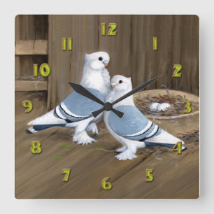 Satinette Frill Pigeons Clock Vierkante Klok