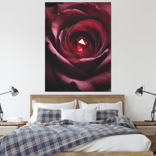 Satinheart Rouge – Gemstone Rose Canvas (Insitu (Slaapkamer))