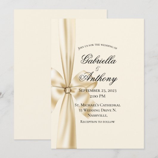 Satinlint Crème Huwelijk Kaart (Voorkant / Achterkant)