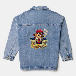 Satirical MAGA Billionaire Cartoon — Retro Pop Art Denim Jacket