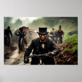 Satirisch uitzicht van Abraham Lincoln op een fiet Poster (Voorkant)