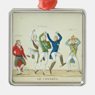 Satirische cartoon die de sleutel afgeeft metalen ornament