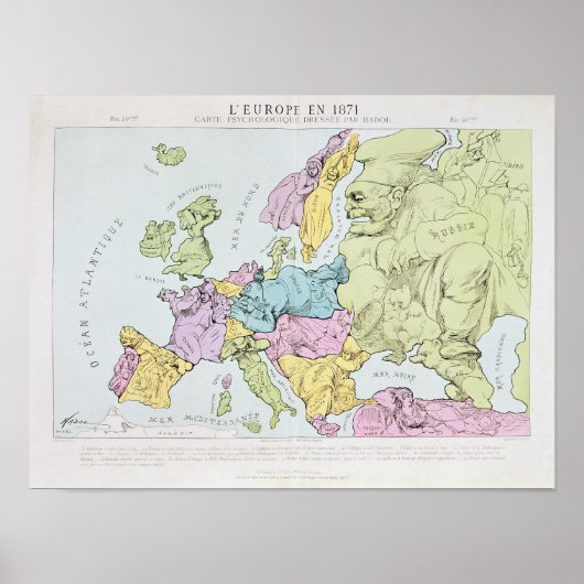 Satirische kaart van Europa | 1871 Poster (Voorkant)