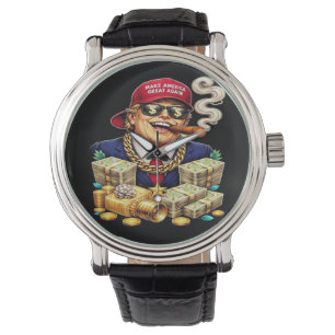 Satirische MAGA Miljardair Cartoon — Retro Pop Art Horloge
