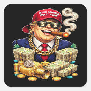 Satirische MAGA Miljardair Cartoon — Retro Pop Art Vierkante Sticker