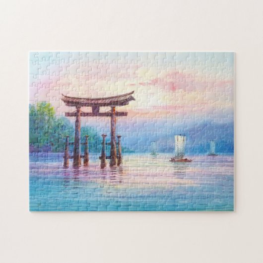 Satta Miyajima Torii en Sailboten japanse kunst Legpuzzel (Horizontaal)