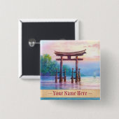 Satta Miyajima Torii en Sailboten japanse kunst Vierkante Button 5,1 Cm (Voorkant /achterkant)