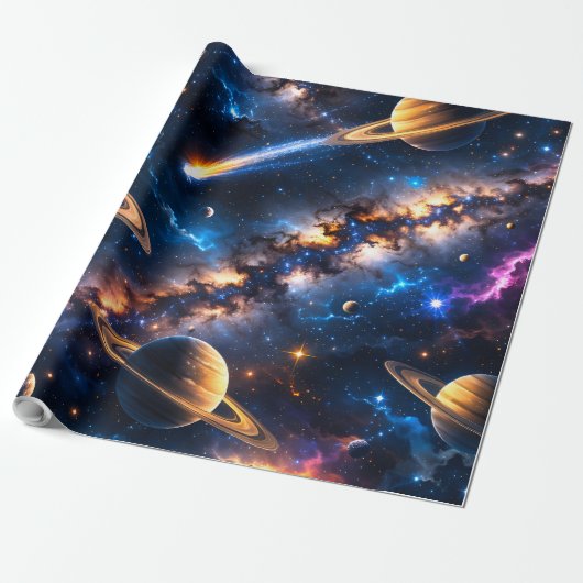 Saturn deep space premium folie cadeaupapier (Uitgerold)