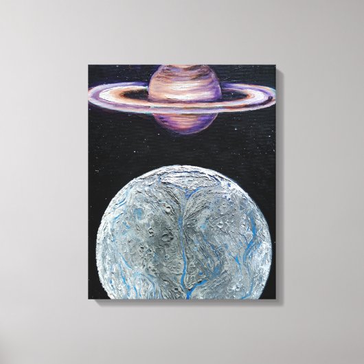 Saturn en Enceladus Canvas Afdruk (Voorkant)
