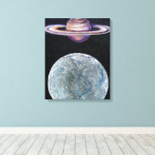 Saturn en Enceladus Canvas Afdruk (Insitu (Houten vloer))